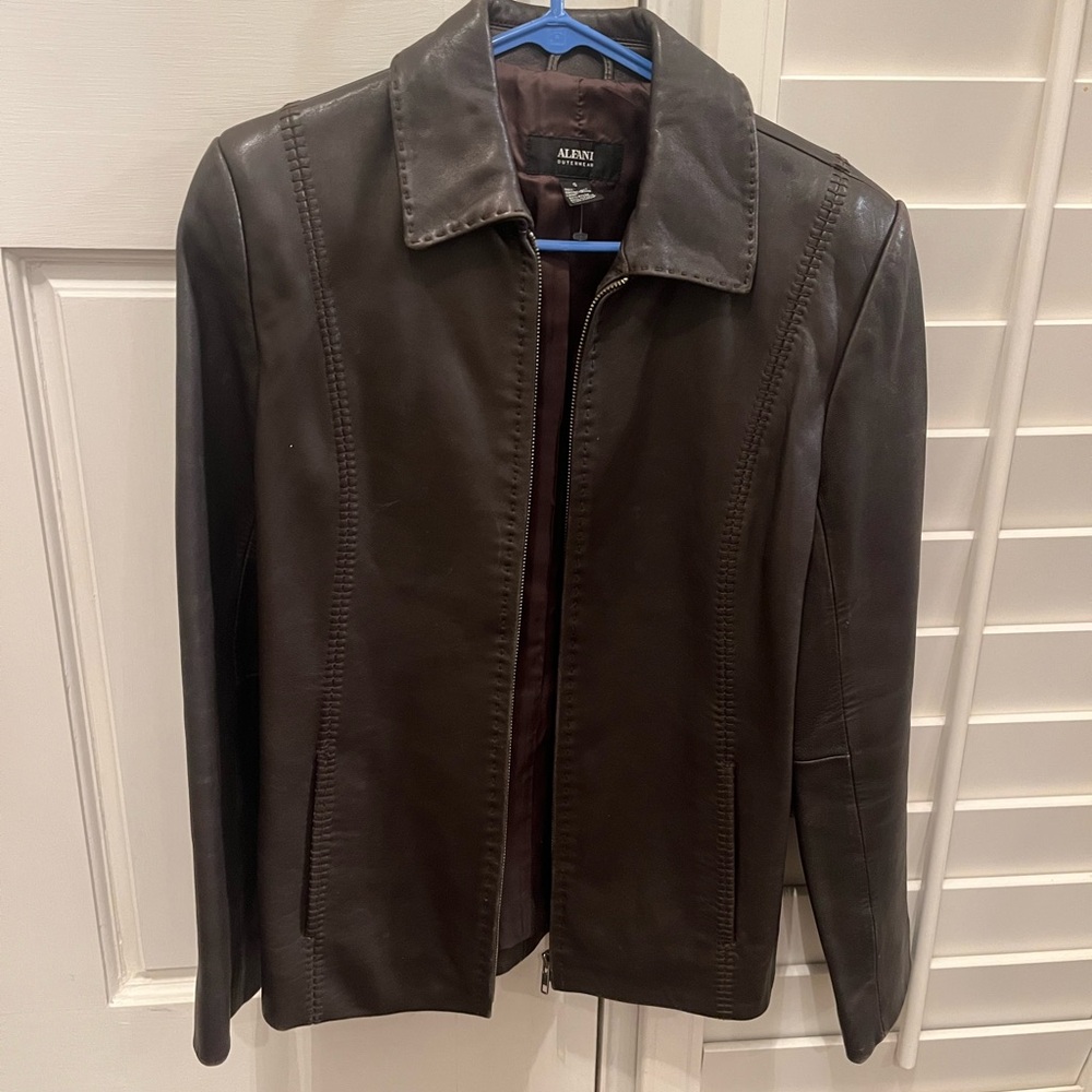 Alfani Dark Brown Leather Jacket slim fit